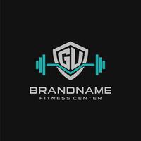 Créatif lettre gu logo conception pour Gym ou aptitude avec Facile bouclier et haltère conception style vecteur