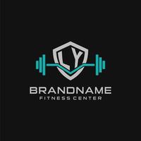 Créatif lettre ly logo conception pour Gym ou aptitude avec Facile bouclier et haltère conception style vecteur