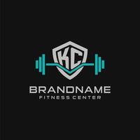 Créatif lettre kc logo conception pour Gym ou aptitude avec Facile bouclier et haltère conception style vecteur