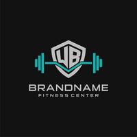 Créatif lettre wb logo conception pour Gym ou aptitude avec Facile bouclier et haltère conception style vecteur