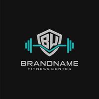 Créatif lettre bw logo conception pour Gym ou aptitude avec Facile bouclier et haltère conception style vecteur