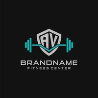 Créatif lettre un V logo conception pour Gym ou aptitude avec Facile bouclier et haltère conception style vecteur