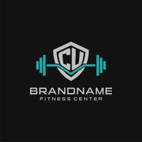 Créatif lettre cu logo conception pour Gym ou aptitude avec Facile bouclier et haltère conception style vecteur