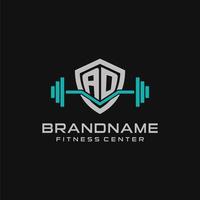 Créatif lettre un d logo conception pour Gym ou aptitude avec Facile bouclier et haltère conception style vecteur