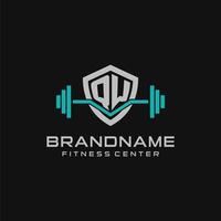 Créatif lettre qw logo conception pour Gym ou aptitude avec Facile bouclier et haltère conception style vecteur