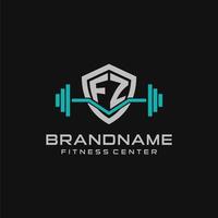 Créatif lettre fz logo conception pour Gym ou aptitude avec Facile bouclier et haltère conception style vecteur