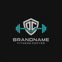 Créatif lettre oc logo conception pour Gym ou aptitude avec Facile bouclier et haltère conception style vecteur