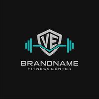 Créatif lettre ve logo conception pour Gym ou aptitude avec Facile bouclier et haltère conception style vecteur