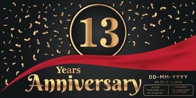 13e ans anniversaire fête logo sur foncé Contexte avec d'or Nombres et d'or abstrait confettis vecteur conception