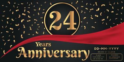 24e ans anniversaire fête logo sur foncé Contexte avec d'or Nombres et d'or abstrait confettis vecteur conception