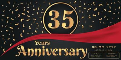 35ème ans anniversaire fête logo sur foncé Contexte avec d'or Nombres et d'or abstrait confettis vecteur conception