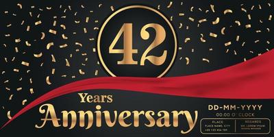 42e ans anniversaire fête logo sur foncé Contexte avec d'or Nombres et d'or abstrait confettis vecteur conception