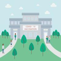 une file de personnes en attente de vaccination contre le covid 19 à l'hôpital. illustration vectorielle de concept. vecteur