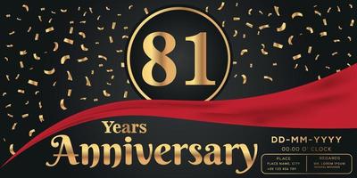 81e ans anniversaire fête logo sur foncé Contexte avec d'or Nombres et d'or abstrait confettis vecteur conception