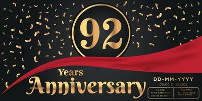 92e ans anniversaire fête logo sur foncé Contexte avec d'or Nombres et d'or abstrait confettis vecteur conception