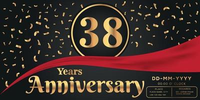 38ème ans anniversaire fête logo sur foncé Contexte avec d'or Nombres et d'or abstrait confettis vecteur conception