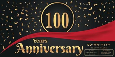 100e ans anniversaire fête logo sur foncé Contexte avec d'or Nombres et d'or abstrait confettis vecteur conception