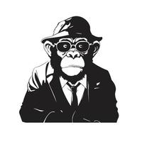 chimpanzé portant une costume et des lunettes mascotte logo ,main tiré illustration. vecteur