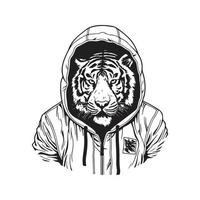 tigre portant sweatshirt à capuche, vecteur concept numérique art ,main tiré illustration