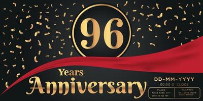 96e ans anniversaire fête logo sur foncé Contexte avec d'or Nombres et d'or abstrait confettis vecteur conception