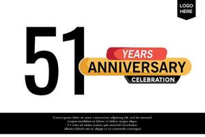 51ème anniversaire fête logotype noir Jaune coloré avec texte dans gris Couleur isolé sur blanc Contexte vecteur modèle conception