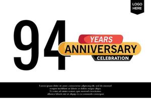 94ème anniversaire fête logotype noir Jaune coloré avec texte dans gris Couleur isolé sur blanc Contexte vecteur modèle conception