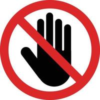 Arrêtez main icône . main interdit signe, non entrée, faire ne pas toucher . Arrêtez route signe. interdit avertissement icône vecteur