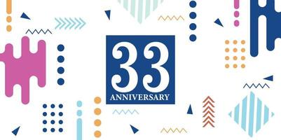 33 ans anniversaire fête logotype blanc Nombres Police de caractère dans bleu forme avec coloré abstrait conception sur blanc Contexte vecteur illustration