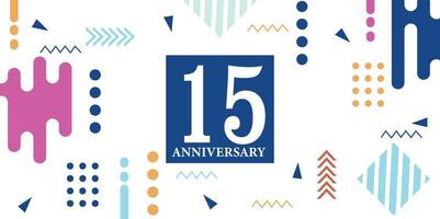 15 ans anniversaire fête logotype blanc Nombres Police de caractère dans bleu forme avec coloré abstrait conception sur blanc Contexte vecteur illustration