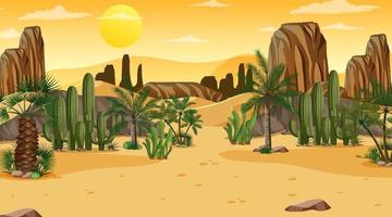 paysage de forêt du désert au coucher du soleil avec oasis vecteur