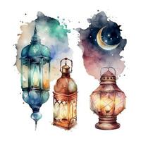 Ramadan kareem islamique lanterne aquarelle illustration vecteur