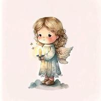 mignonne Pâques ange avec une bougie dans le sien mains aquarelle dessin animé Noël sur blanc Contexte vecteur