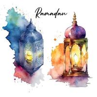 Ramadan kareem islamique lanterne aquarelle illustration vecteur