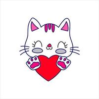 chat mignon avec illustration d'icône de vecteur de dessin animé de coeur d'amour