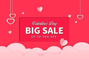 promotion des ventes de la saint-valentin de style papier, ventes à prix réduits et achats avec conception de bannière de modèle d'offre spéciale vecteur