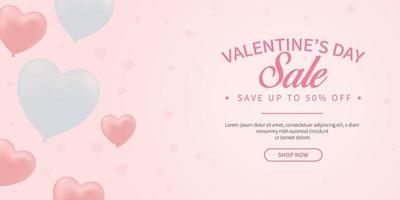 promotion de bannière de vente douce Saint Valentin en couleur pastel avec conception de vecteur symbole coeur ballon