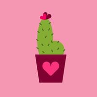 doodle cactus dans le pot de fleur avec ornement coeur. valentine, mariage, cartes d'amour, impression pour la décoration de vêtements vecteur