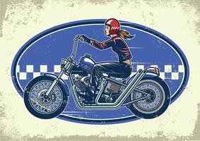 Dame motard balade hachoir motocyclettes avec ancien texture vecteur