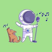 astronaute chante avec le chien vecteur