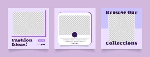 bannière de modèle de médias sociaux promotion de vente de mode en couleur violette vecteur