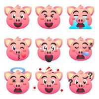 mignonne porc emoji émoticône ensemble vecteur