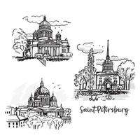 une ensemble de vues de st. Pétersbourg Russie. graphique croquis. noir et blanc architecture graphique vecteur