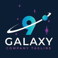 galaxie modèle sur 9 lettre. planète logo conception concept vecteur