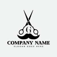 salon et cheveux Coupe logo sur lettre g signe. coiffeur magasin icône avec logotype concept vecteur