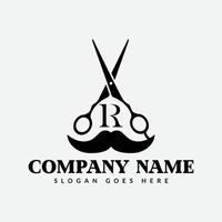 salon et cheveux Coupe logo sur lettre r signe. coiffeur magasin icône avec logotype concept vecteur