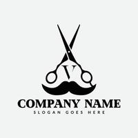 salon et cheveux Coupe logo sur lettre v signe. coiffeur magasin icône avec logotype concept vecteur