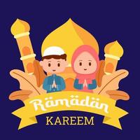 Ramadan kareem musulman couple illustration dessin animé conception vecteur