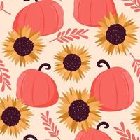 mignonne abstrait tomber l'automne saison sans couture vecteur modèle Contexte illustration avec magnifique coloré rose citrouilles, branche avec feuilles et tournesols