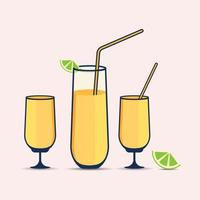 mimosa boisson des illustrations collections conception, verre de l'alcool jus fête brunch Champagne isolé café bar la glace art, citron citron vert mimosa nourriture dessin illustrations. vecteur