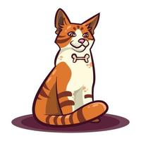 mignonne rouge chat avec OS collier dans dessin animé style. vecteur
